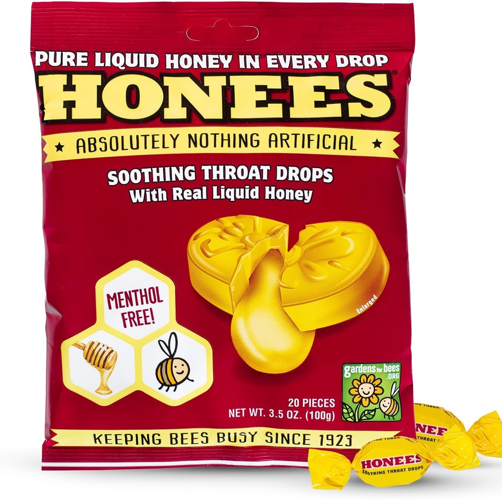 Des gouttes de miel remplies de miel, des gouttes de toux au miel avec de vraies gelées naturelles de miel-soulage de la gorge-rien artificielle-manteau de gorge Lozanges, naturel Cough Suppressant, non-OGM, sans gluten (1 emballage – 20 gouttes)