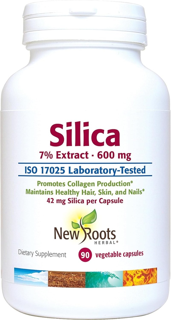 Supplément d'extrait de Silica 7% (90 gélules) - 600mg par gélule - Supplément de Silica - Soutien cheveux ongles et peau