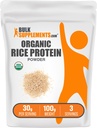 BulkSupplements.com Poudre de protéines de riz biologique - Protéine végétale, non aromatisée - Sans végétalien et sans gluten, 30g par portion, 100g (3.5 oz) (paquet de 1)