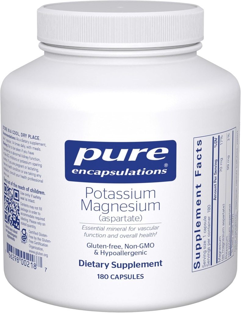 Pure Encapsulations Potassium Magnesium (Aspartate) | Supplement to Support Heart, Muscular, Bone, and Nerve Health* | 180 Capsules