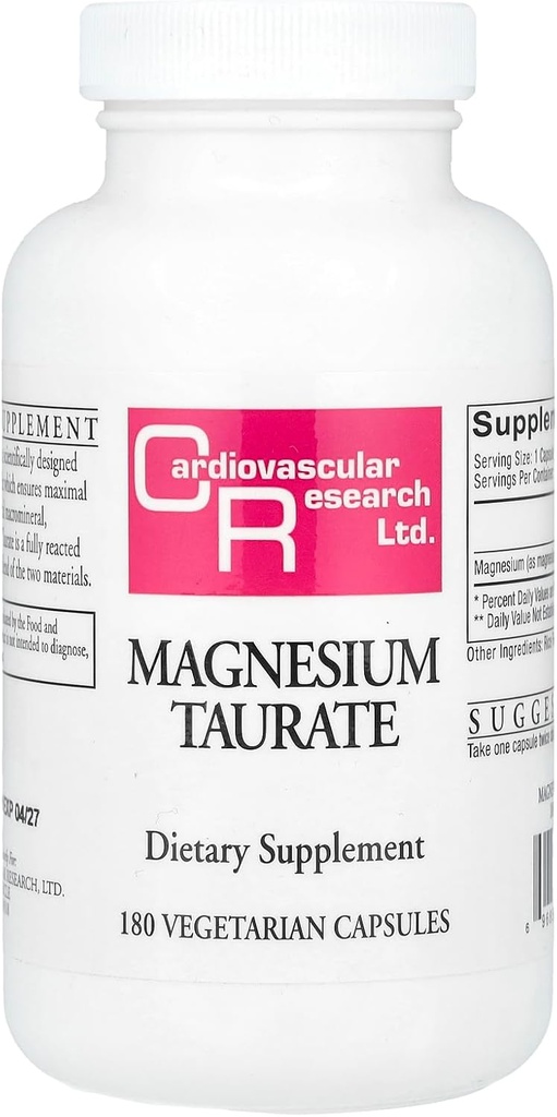 Recherche cardiovasculaire Taurat de magnésium 125 mg, blanc crémeux, 180 capsules (MAGT2)