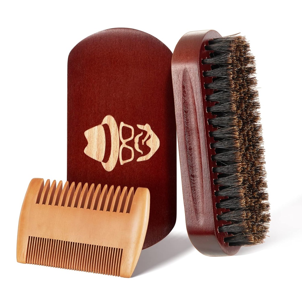 Brosse à barbe, 100% sanglier Brosse naturelle en noyer noir peigne cheveux de noyer mustache raser brosse à cheveux visage