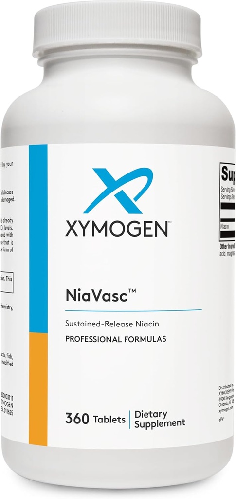 XYMOGEN NiaVasc Niacin 500mg - Niacine à libération prolongée pour un effet flushing moindre - soutient le maintien de lipides sanguins sains (360 comprimés à libération prolongée)