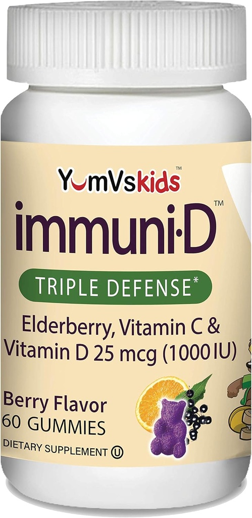 ImmuniD Gummées de baies aînées pour enfants par YumVs.Immune Support, Vitamine C et Vitamine D.Immune Support complet du système Immmune