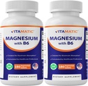 Magnésium vitamatique avec comprimés végétariens B6-180 (non enduit) - Ajout de B6 pour absorption maximale - Supporte la santé musculaire, articulaire et cardiovasculaire - 2 Pack