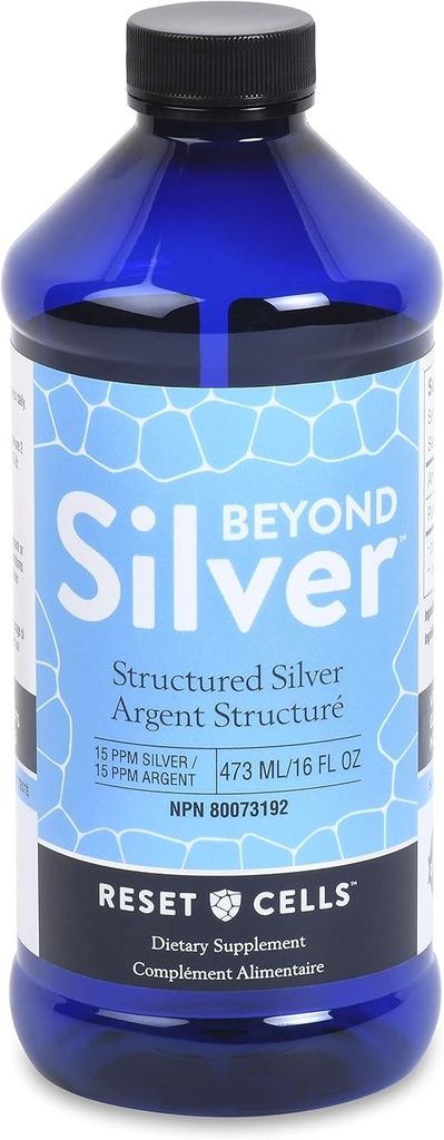 Beyond Silver Structured Silver Solution - 15ppm - 16oz - Pure Colloïdal Argent Liquide pour Imune Support - Alkaline Argent Supplément diététique