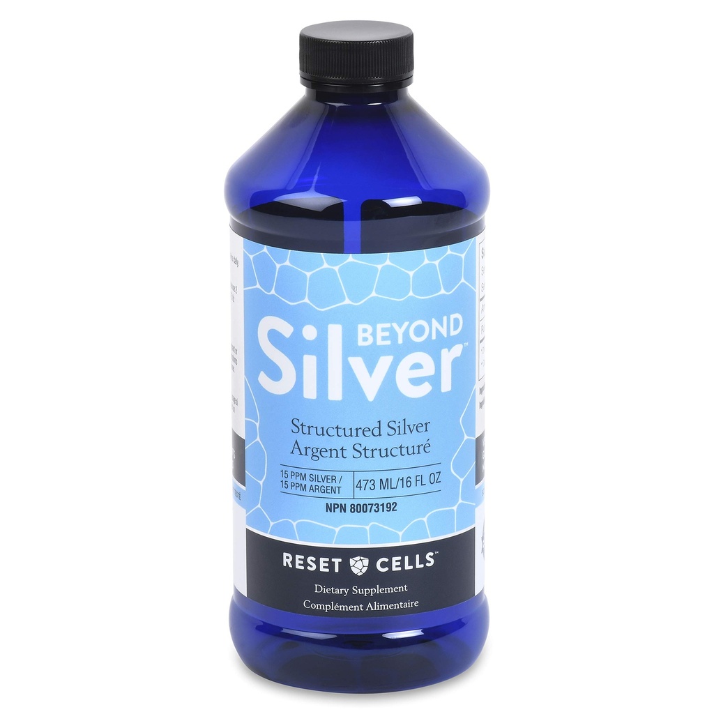 Beyond Silver Structured Silver Solution - 15ppm - 16oz - Pure Colloïdal Argent Liquide pour Imune Support - Alkaline Argent Supplément diététique