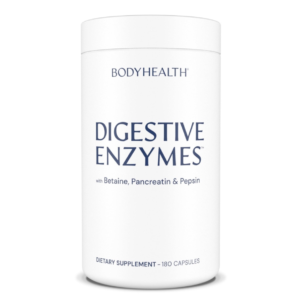 BodyHealth Enzymes digestifs Support digestif plein spectre (180 capsules), Betaine, Pepsin, Pancréatine BPP Charge d'enzymes et de probiotiques, soulagement des ballonnements d'estomac, brûlures d'estomac, gaz, constipation