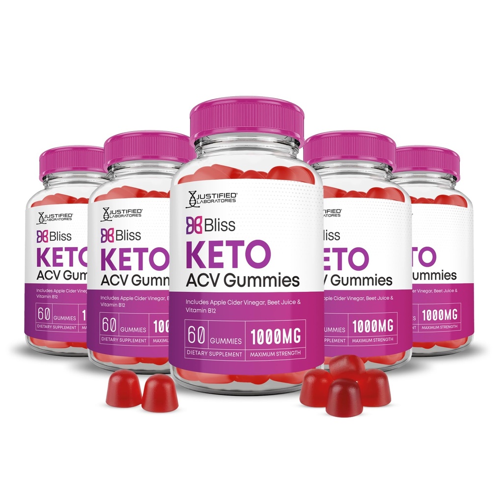 Laboratoires justifiés (5 Pack Bliss Keto ACV Gummies Advanced Formula 1000MG X 10 Bliss Boost Formulé avec Pomegranate Beet Juice Powder B12 Vegan Non OGM 300 Gummys