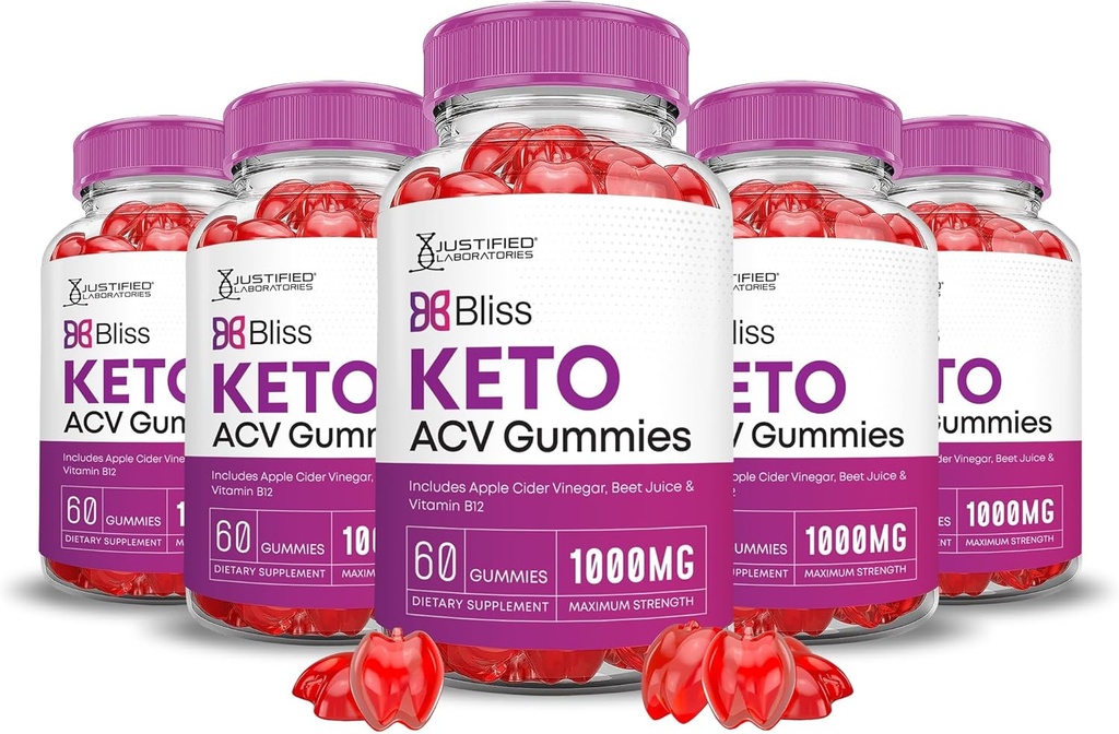 Laboratoires justifiés (5 Pack Bliss Keto ACV Gummies Advanced Formula 1000MG X 10 Bliss Boost Formulé avec Pomegranate Beet Juice Powder B12 Vegan Non OGM 300 Gummys