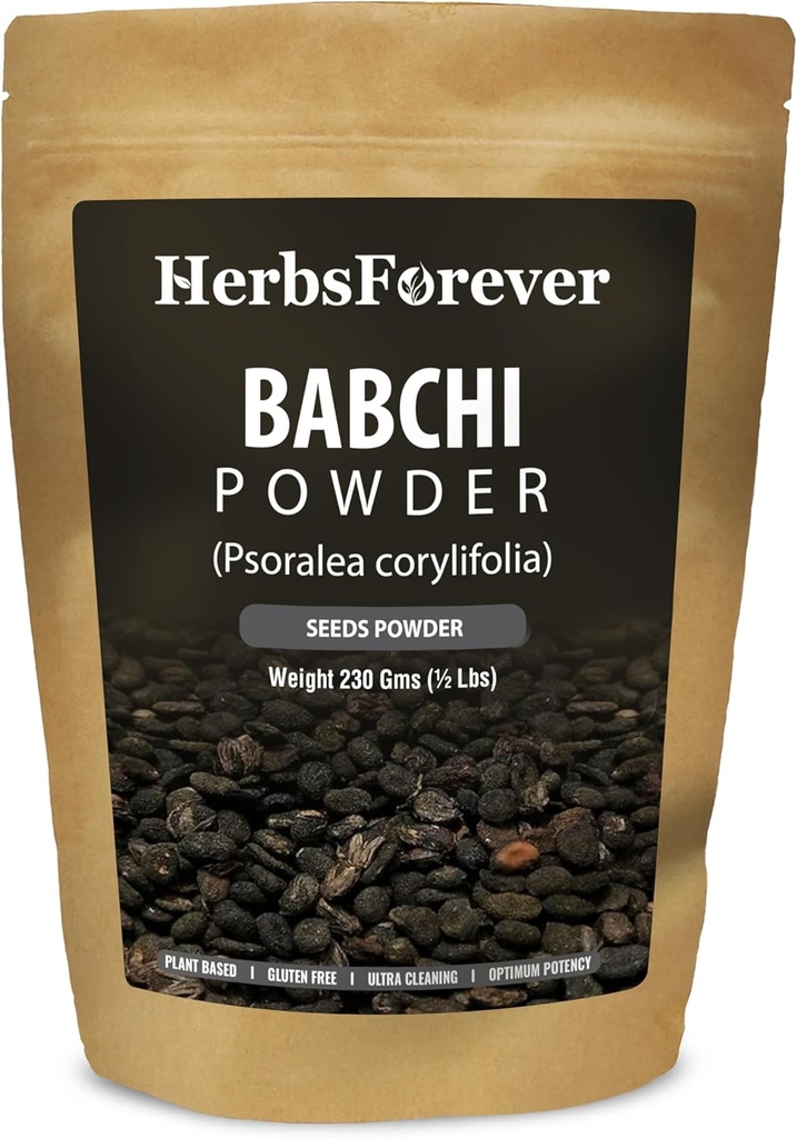 Herbsforever Babchi Powder 230g – Pure Psoralea Corylifolia Churna – Utilisé traditionnellement pour le soutien de la peau et du bien-être – Non-OGM, Pas d'additifs – Usage externe et interne – Laboratoire testé