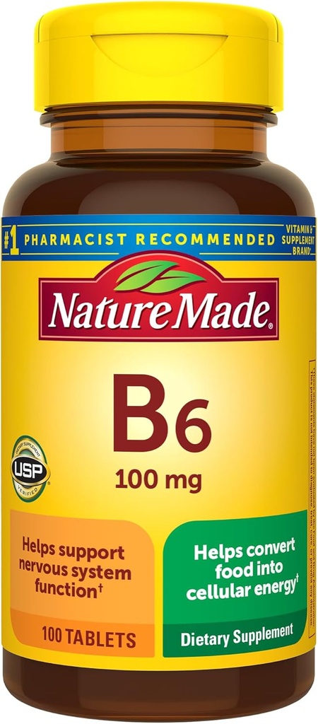 Nature faite de vitamine B6 100 mg comprimés, 100 Compte pour la santé métabolique