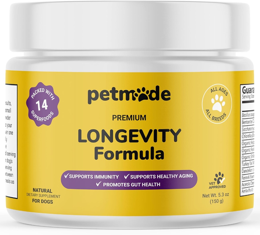 Tuile de dinde pour chiens - Vitamines et suppléments pour chiens - Prébiotiques et probiotiques pour la longévité, le soutien immunitaire et la digestion - avec Chlorella, Dandelion Root, Vitamine E & More- 5.3 Oz