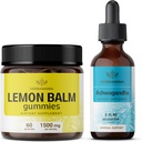 HERBAMAMA Lemon Balm and Ahwagandha Kit - Ensemble de Gommies de Lemon Balm & Ashwagandha gouttes liquides 2 fl oz - végétalien, non-OGM, sans alcool et sans gélatine - 2 Pack