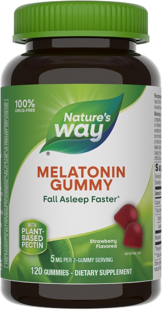 Nature's Way Adulte Melatonin Gummies, soutient le sommeil reposant*, l'asleep d'automne plus rapide*, le goût de fraise, 5 mg Melatonin Gummies par 2-Gummy Serving, 120 Comte