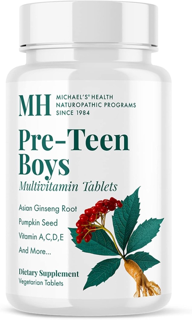 MICHAEL Santé Programmes naturopathiques Pré-Teen Boys Multivitamine quotidienne - 60 comprimés végétariens - avec mélange de plantes mâles - Casher - 60 portions