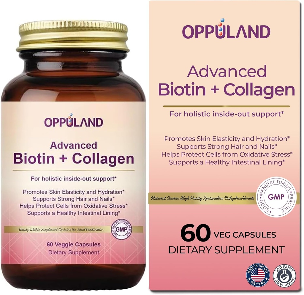Biotine et collagène Suppléments-Biotine 5000 mcg + collagène pour les femmes-supporte les cheveux forts, les ongles et la peau saine-60 Capsules de légumes