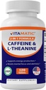 Vitamatic L-Theanine 200mg with Caffeine 100mg – 120 Vegetarian Tablets Nootropic Supplement for Focused Energy & Mental Clarity