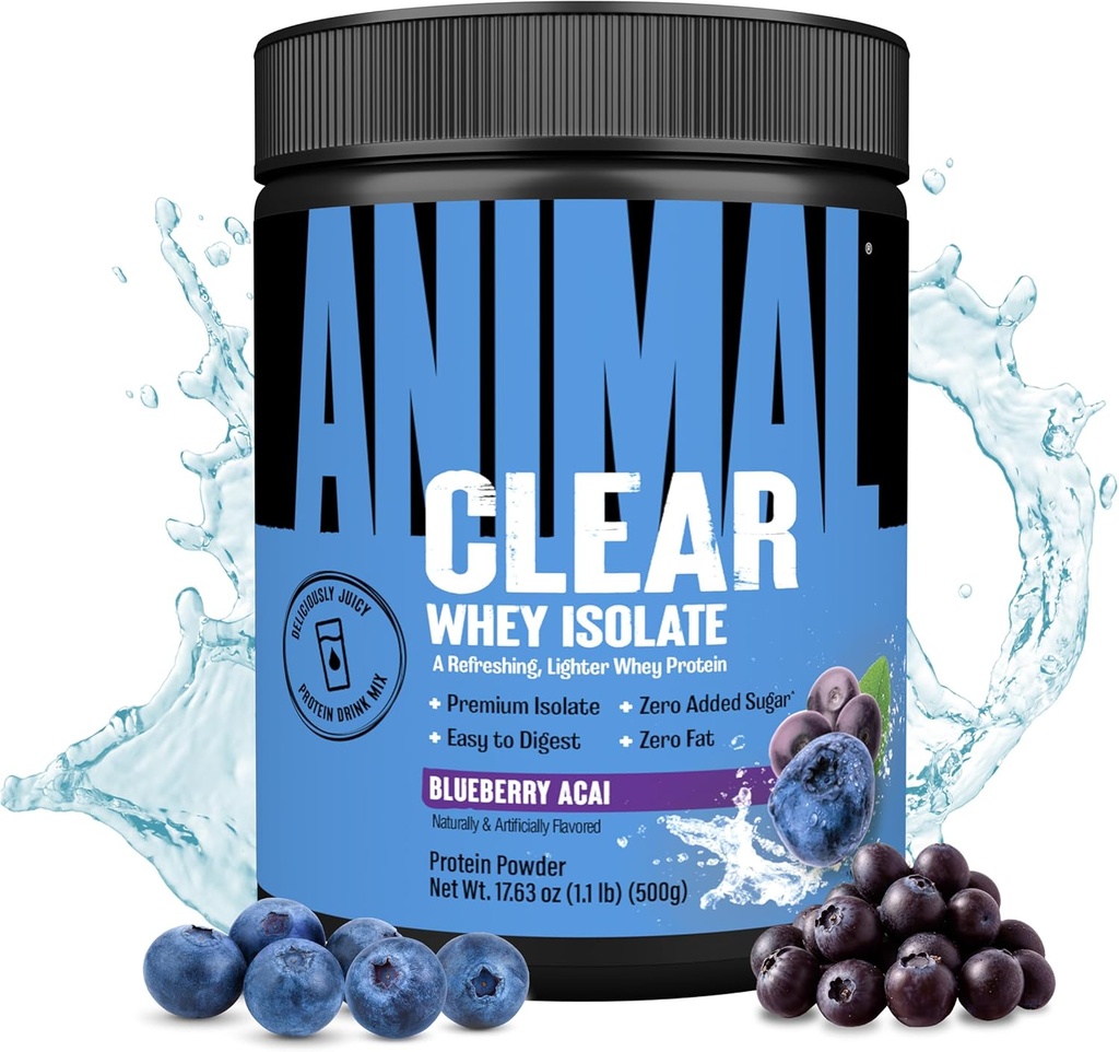 Poudre de protéines de lactosérum clair - Facile à digérer et à mélanger, 5g BCAA, Délicieusement juteux, rafraîchissant à tout moment pour les hommes et les femmes, Blueberry Acai 125g (5 portions)
