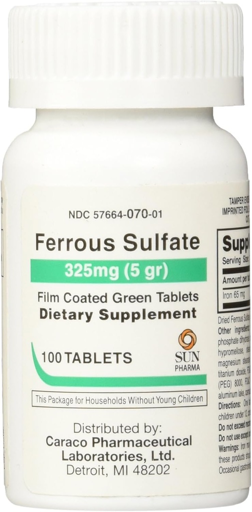 Comprimés de suppléments de fer de sulfate ferreux, 100 Nombre