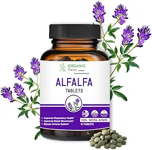 Alfalfa Medicago Sativa Comprimés, 60 comprimés, améliore la santé respiratoire et les mouvements de Bowel, stimule le système immunitaire, organique et naturel Superfood Supplément