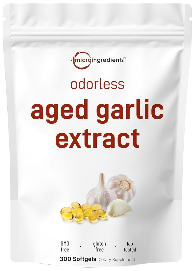 Micro Ingredients Odorless Garlic 7500mg Per Servings, 300 Softgels | 2 Years Aged Garlic Extract, Grown Allium Sativum Bulb | Potent Antioxidant Supplement, Immune Support, and Heart Health