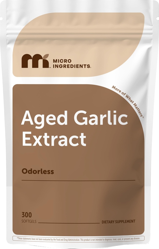 Micro Ingredients Odorless Garlic, 300 Softgels | 2 Years Aged Garlic Extract | Grown Allium Sativum Bulb | Natural Herbal Supplements | Non-GMO, Gluten Free