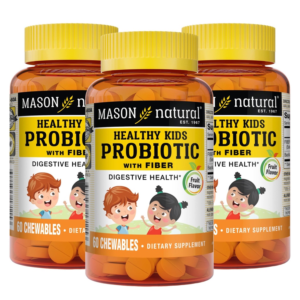 MASON NATURAL Probiotique pour enfants en bonne santé avec fibre - Fonction saine et digestive, Santé Gut améliorée, 60 Chewables (paquet de 3)