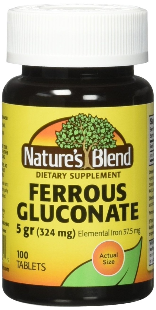 Comprimés de gluconate ferreux de mélange naturel 324 mg, 100 Nombre (paquet de 2)