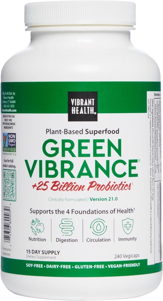Santé vive, Vibrance verte, pilules vegan Superfood, 240 comtes (paquet de 1)