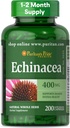 Puritan's Pride Premium Echinacea Natural complément à base de plantes entières 400mg, complément alimentaire pour la santé, système immunitaire, 200 capsules à libération rapide