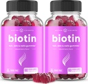 NutraChamps sans sucre Gommies de biotine 10000mcg [haute puissance] - Cheveux, peau et ongles sains pour les femmes, les hommes et les enfants - 5000mcg dans chaque Gummy - Vitamines de santé végane - Framboise (2-Pack)