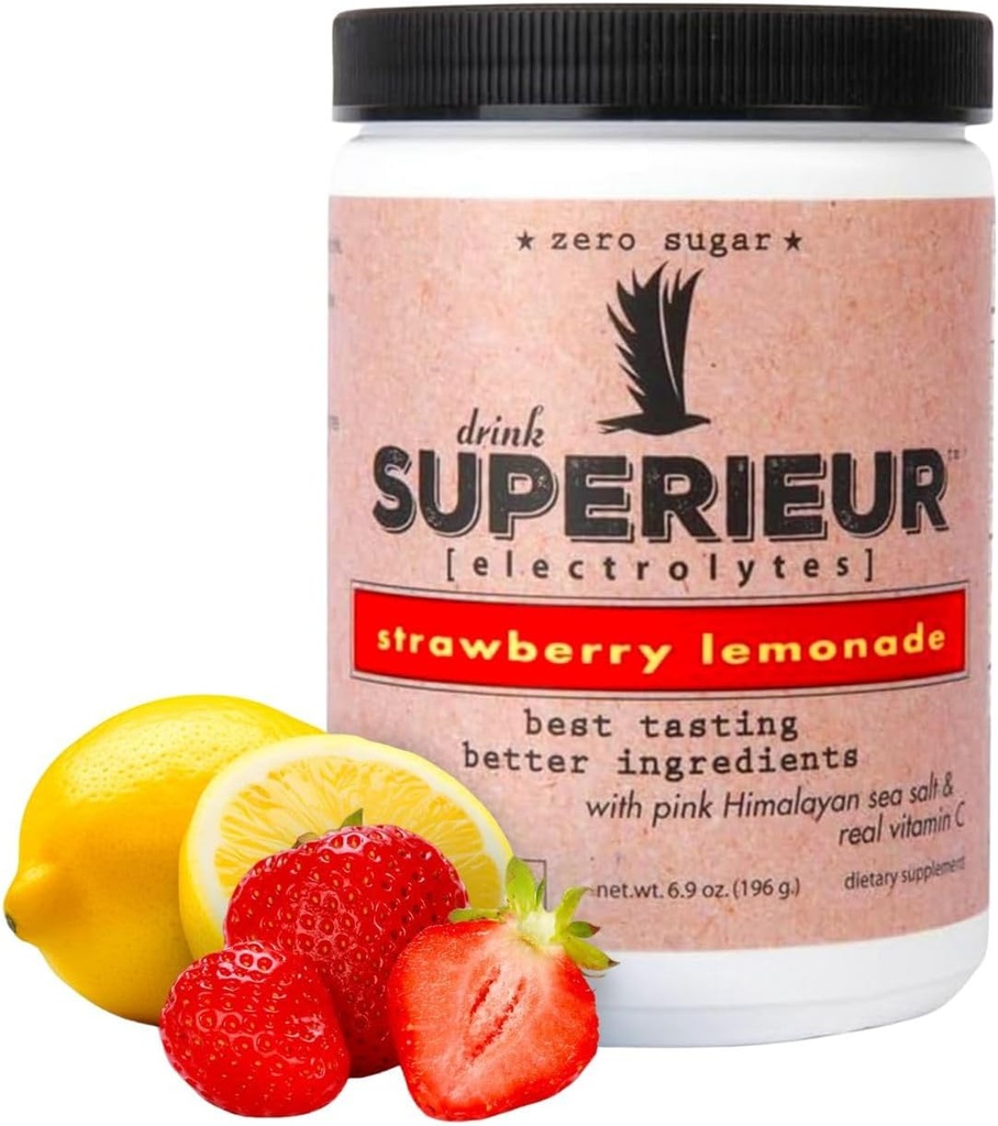 Superieur Electrolytes – Supplément d'électrolyte à base de plantes avec minéraux de mer pour l'hydratation et la récupération – Keto Friendly, non-OGM, Zero Sugar, Vegan Healthy Sports Drink Powder–Strawberry Lemon(70 Serv)