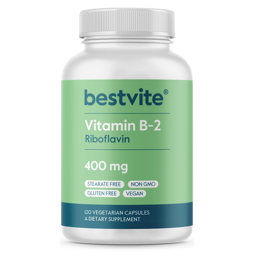 BESTVITE Vitamine B-2 (Riboflavine) 400mg (120 Capsules végétariennes) - Pas de stéarate - Vegan - Non OGM - Sans gluten