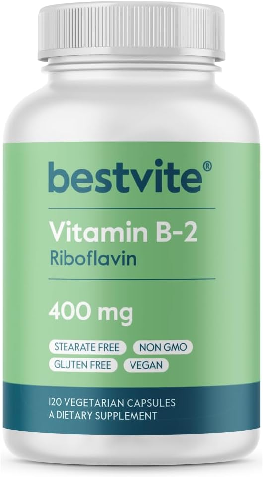BESTVITE Vitamine B-2 (Riboflavine) 400mg (120 Capsules végétariennes) - Pas de stéarate - Vegan - Non OGM - Sans gluten