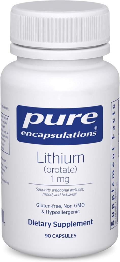 Encapsulations pures Lithium (Orotate) 1 mg Obtenir un soutien pour le calme et le comportement 90 Capsules