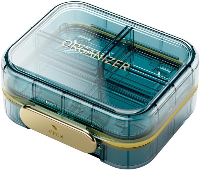 1 Pack organisateur de pilules de voyage, 7 compartiments boîte à pilules, quotidien portable cas de pilule pour tenir des vitamines, 3 pouces contenant de pilules pour l'organisateur de la médecine de poche
