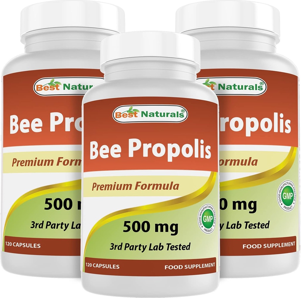 Meilleure propolis d'abeille naturelle 500 mg 120 Capsules (120 Nombre (paquet de 3))