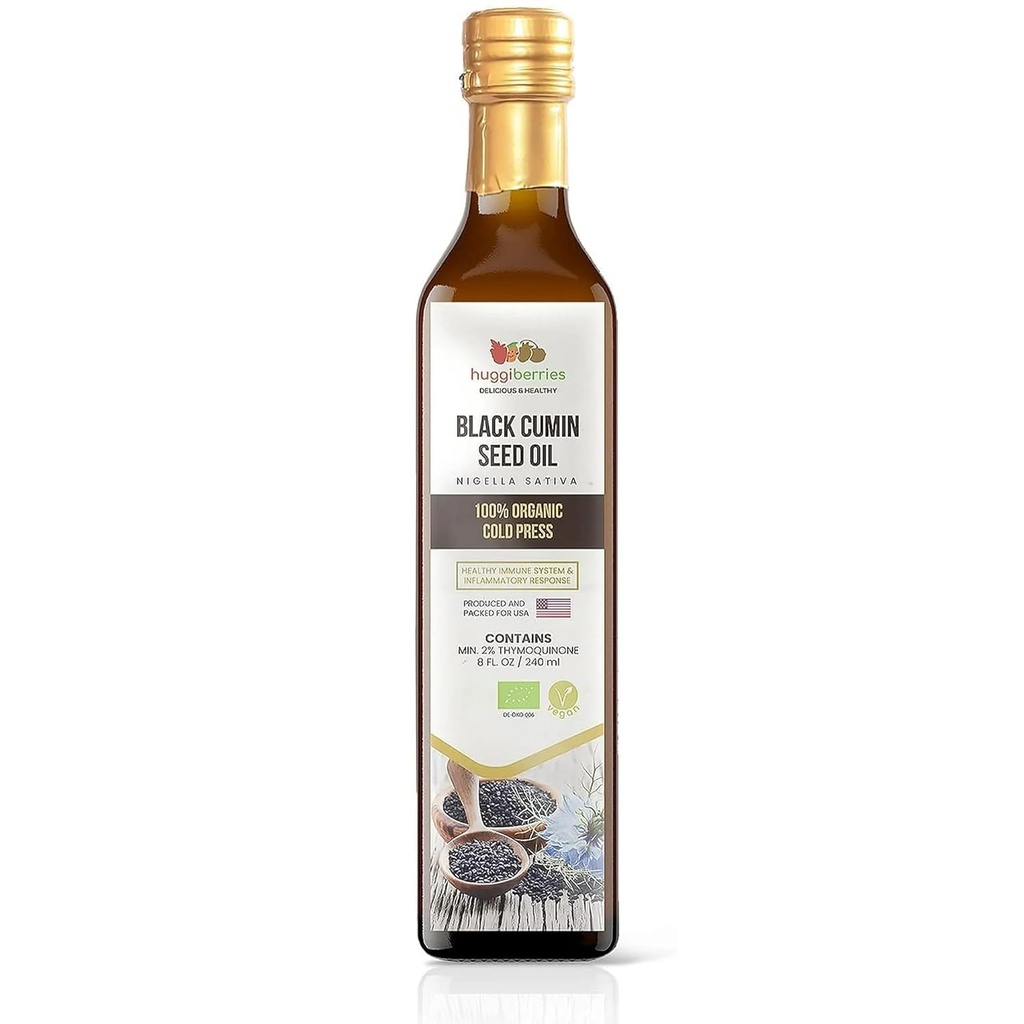 Huile de graines noires bio Liquid - Bouteille Glas- Huile sans gluten pour salades, doublons, vinaigrettes, légumes - Cumin turc pressé à froid, riche en immunité de thymoquinone - 8 fl.oz./250ml