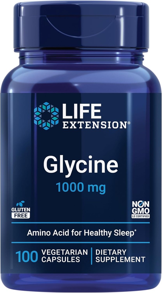 Life Extension Glycine, 1000 mg, Amino Acid That Promotes Healthy Sleep, Gluten-Free, Non-GMO, Vegetarian, 100 Capsules