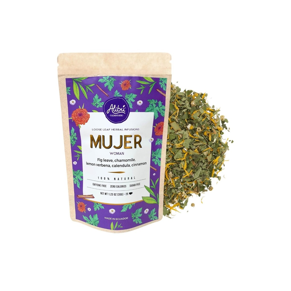 Alibu Loose Leaf Herbal Tea - Mujer - Natural Menstrual Cycle Relief from Cramping, Nausées Relief - Vegan certifié, 100% Thé naturel, Certifié Kosher - 25 Coupes