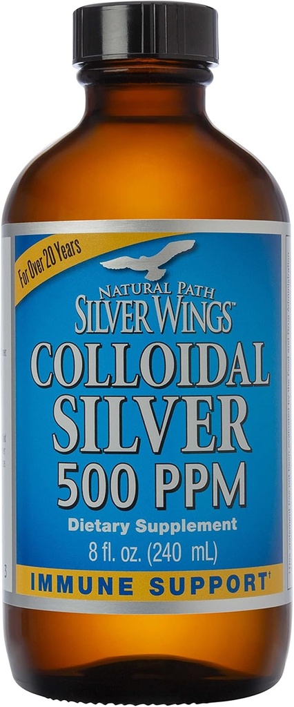 Path naturel Silver Wings Colloïdal Argent 500ppm (2 500mcg) Supplément de soutien immunitaire 8 fl. oz.