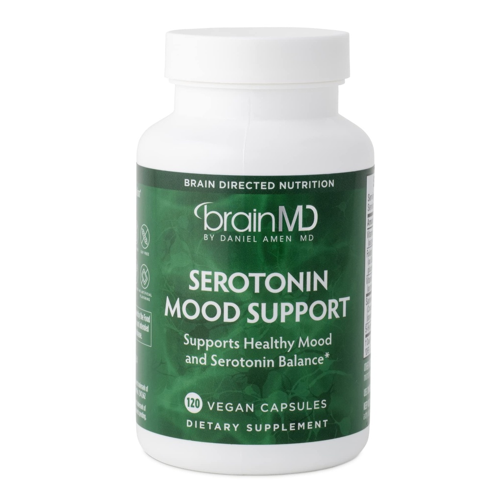 BRAINMD Dr Amen Sérotonin Mood Support - 120 Capsules - Soutient l'équilibre sain de la sérotonine - Sans gluten - 30 portions
