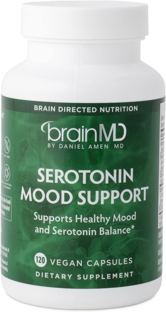 BRAINMD Dr Amen Sérotonin Mood Support - 120 Capsules - Soutient l'équilibre sain de la sérotonine - Sans gluten - 30 portions