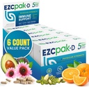 EZC Pak 5 jours Système immunitaire Booster avec Echinacea, vitamine C, zinc et vitamine D - Supplément de soutien immunitaire bandelé pour les adultes - Supports Immunity, Easy Travel-Size Supplément Pack - (Pack de 6)