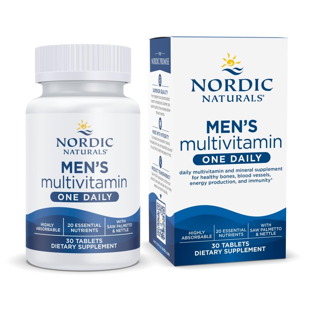 Nordic Naturals Hommes Multivitamine 1 jour par jour - Soutien osseux, énergétique et vésicule sanguine - Supplément immunitaire - 20 nutriments essentiels - 30 comprimés - 30 portions