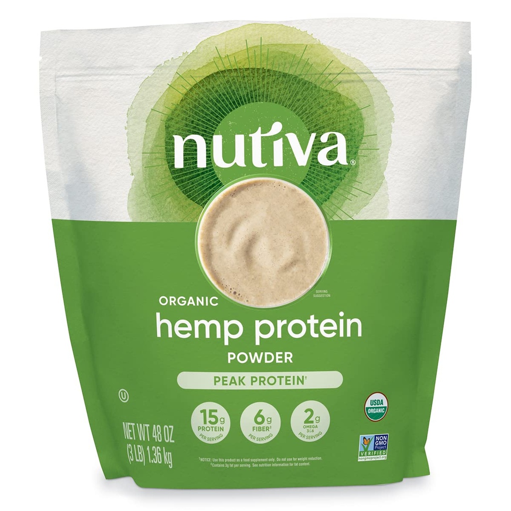Nutiva poudre de protéines de chanvre brut biologique pressé à froid, Peak Protein, 3 livres, USDA biologique, non-OGM, entier 30 approuvé, végétalien, sans gluten et kéto, protéine végétale avec acides aminés essentiels