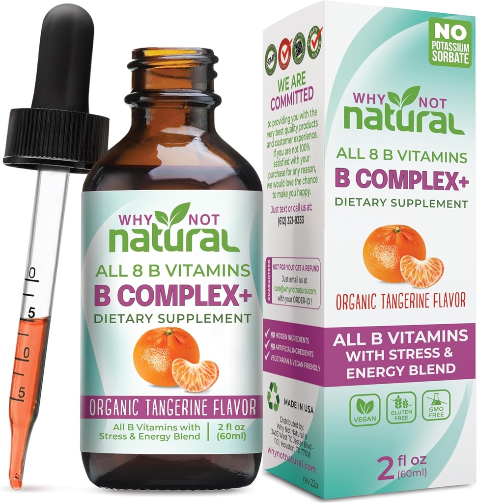 Pourquoi pas les gouttes liquides complexes de vitamine B naturelles - Supplément pour les femmes - Formes véganes et sublinguales B1 B2 B3 B5 B6 Biotine Folate et Choline - Plus Mélange pour le soutien énergétique