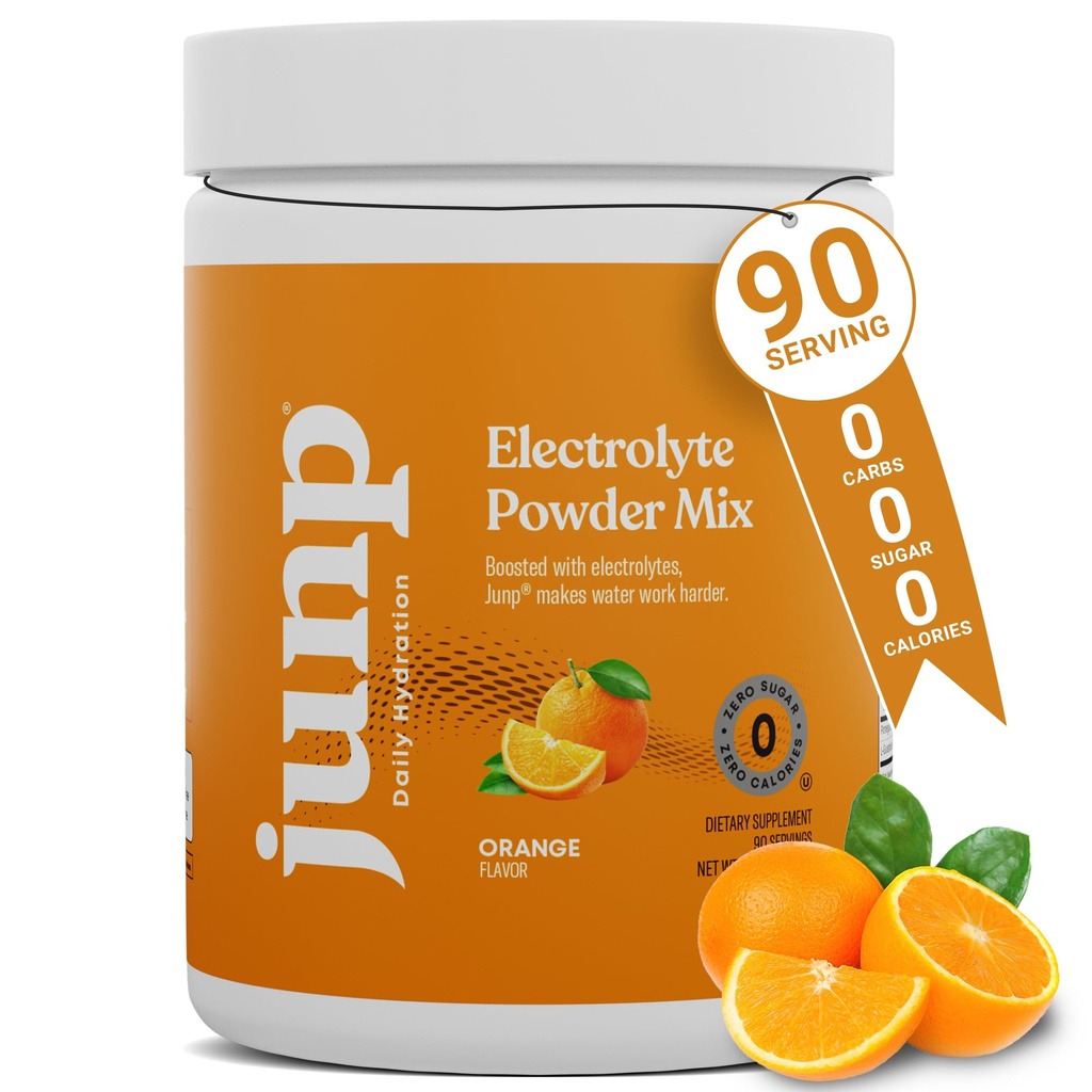 JUNP Electrolytes en poudre Pas de sucre Pas de glucides, Citrus doux Tangy Orange Keto Electrolyte en poudre, Potassium et sel en poudre Electrolytes Zéro Calorie en poudre d'électrolyte sans sucre, 90 portions