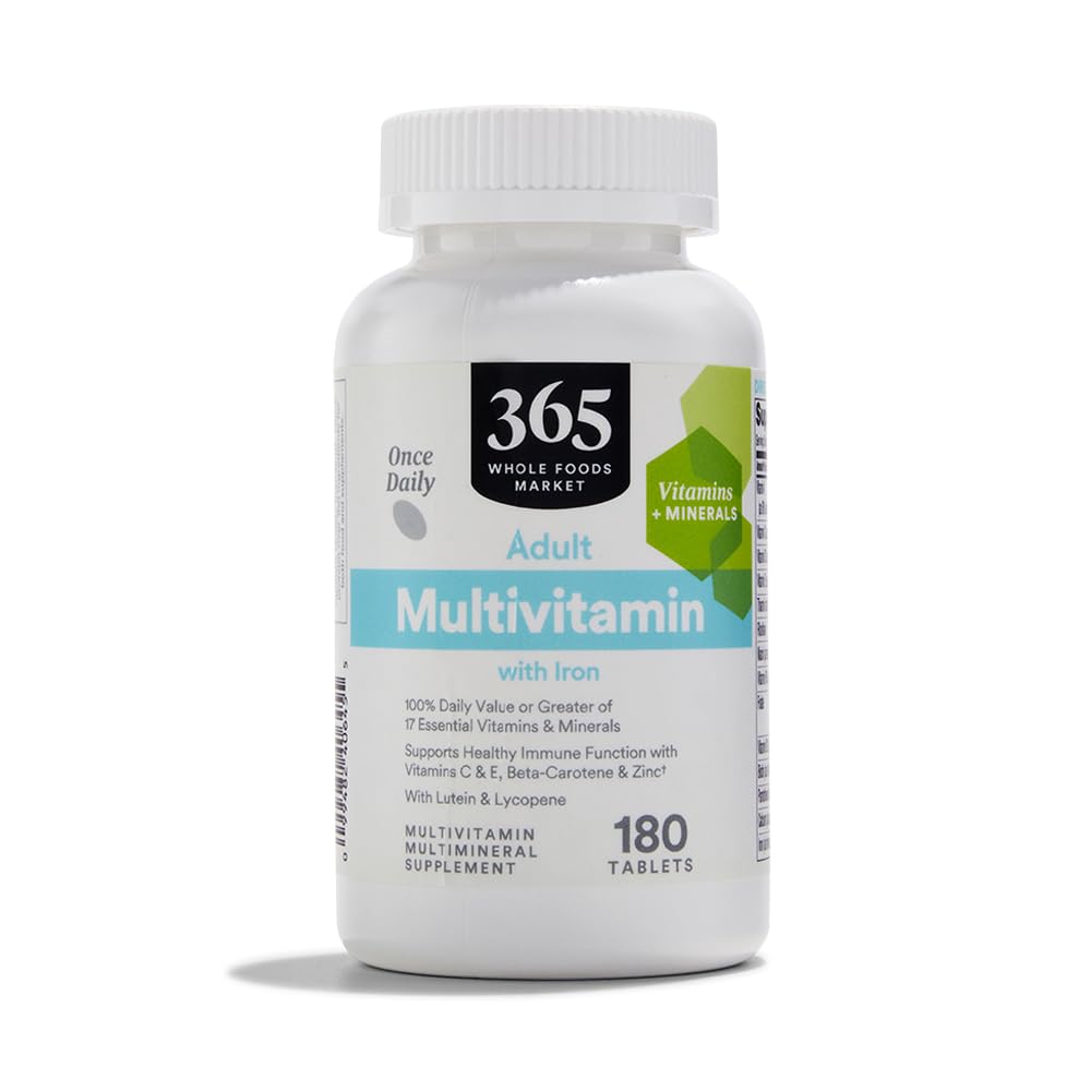 365 par Marché des aliments entiers, Multivitamine adulte au fer, 17 vitamines et minéraux essentiels, 180 comprimés
